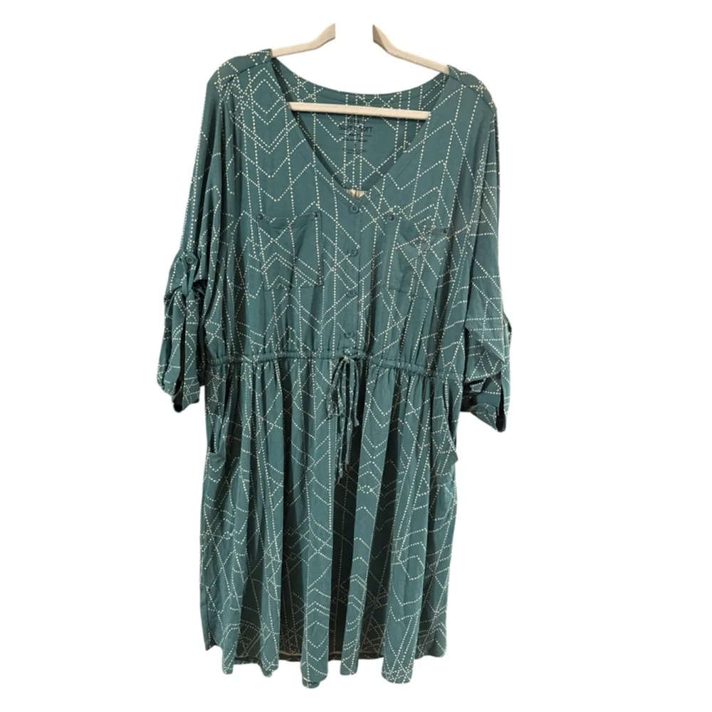Women's Torrid Teal Cream Geometric Print Super Soft Knit Dress 3X - Picture 9 of 10